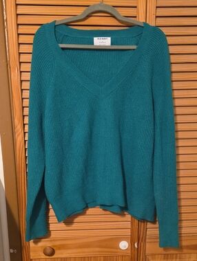 Old Navy Teal Ribbed V-Neck Sweater